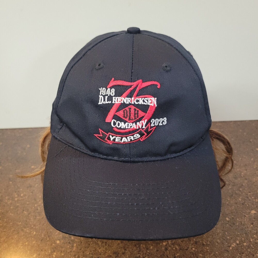 Vtg DL Hendricksen Baseball Cap Mens Black Embroidered Logo Port Authority Hat
